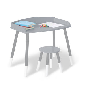 Modern Kids Homework Study Craft Kids Desk Table & Stool Chair 2pc Furniture Set White or Gray 26" x 24" x 16" with Edge