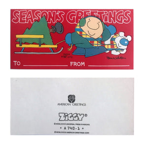 Ziggy with Fuzz, Sled and Christmas Tree Smaller Gift Tag - Front and Back