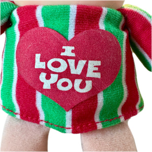 Vintage Ziggy Christmas Elf Reindeer Slippers Plush Rag Doll I LOVE YOU 7" 1988 Collectible Tom Wilson Soft Plush Stuffed Toy Red Green Striped Top & Santa Hat