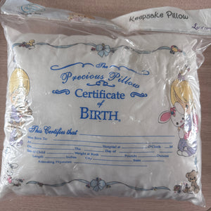 Vintage New Precious Moments Baby's Birth Certificate Pillow 9" x 12" - Keepsake Baby Shower & New Baby Gift Unisex Boy & Girl 2004