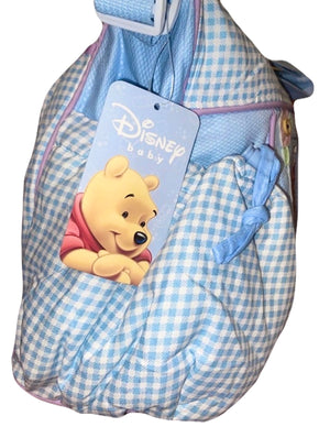 New with Flaw Vintage Rare Winnie The Pooh Blue Gingham Checkered Large Baby Diaper Bag with Adjustable Pockets