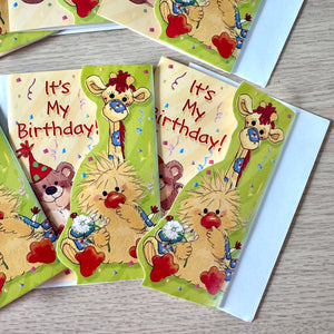 Tarjetas de felicitación para fiesta de cumpleaños de niños del zoológico de Little Suzy, 6 unidades: animales bebés, parches Witzy Duck Boof Bear, jirafa, Lulla Bunny