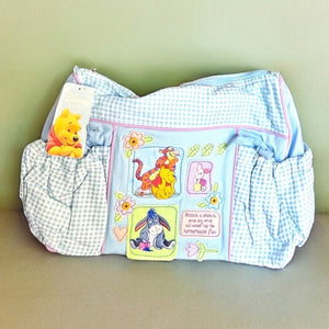 Vintage Winnie The Pooh Blue Checkered Diaper Bag with Embroidery