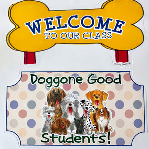 Ensemble de grands tableaux d'affichage vintage et rare Suzy's Zoo Wags &amp; Whiskers Cats &amp; Dogs Paw Print « Bienvenue dans notre classe » Produit pour enseignant en classe