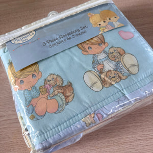 NEW Vintage 9 PC Precious Moments PATCHWORK Baby Crib Bedding Set Boy & Girl Nursery Collection with Wall Decals & Musical Mobile 2004 Rare