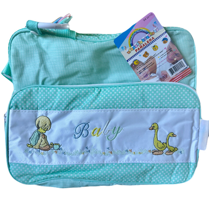 Vintage Rare New Precious Moments Style Green Boy Medium Diaper Bag with Bonus Teething Toy Ring Elegant Kids 2000 Baby Shower Gift