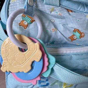 Vintage Rare New Precious Moments Style Blue Boy Medium Diaper Bag with Teething Toy Ring Elegant Kids 2000 Baby Shower Gift