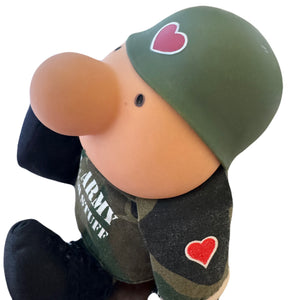 Muñeco de trapo de peluche Ziggy vintage de 1986 de 7 pulgadas, soldado militar del ejército de EE. UU., juguete de peluche coleccionable con camuflaje y corazón de amor