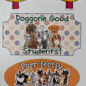 Ensemble de grands tableaux d'affichage vintage et rare Suzy's Zoo Wags &amp; Whiskers Cats &amp; Dogs Paw Print « Bienvenue dans notre classe » Produit pour enseignant en classe