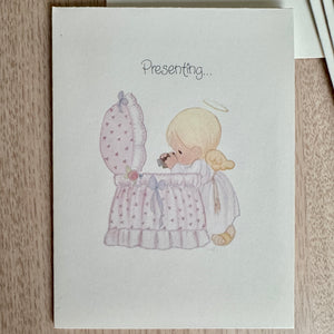 Vintage 1970s Jonathan & David Precious Moments New Baby Girl Angel Birth Announcement Embossed Folding Cards 8 CT