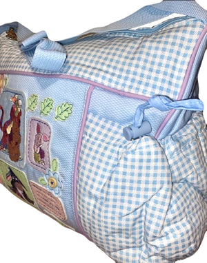 New Vintage Rare Winnie The Pooh Blue Gingham Checkered Large Baby Diaper Bag with Adjustable Pockets