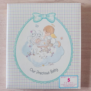 New Vintage 1995 Precious Moments Baby Memory Book of First Years Refillable Keepsake Expandable Scrapbook Photo Album "Precious Baby' Angel on Cloud Hallmark
