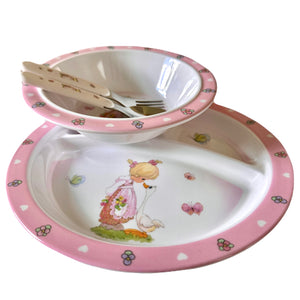 Coffret cadeau repas pour garçon et fille Precious Moments - Enfant 4 pièces rose ou bleu Assiette Bol Cuillère Fourchette Cadeau de fête prénatale