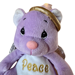 Vintage 2000 Precious Moments Christmas Angel Purple Plush Bear Angel PEACE Beanie Rag Doll 7" Collectible Soft Stuffed Toy