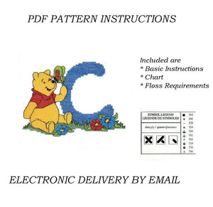 Disney Winnie The Pooh Alphabet Letters Counted Cross Stitch Sampler PDF Pattern Chart Instructions 1998 Designer Stitches A5 - A30 Personalized Blue Letters