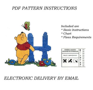 Disney Winnie The Pooh Alphabet Letters Counted Cross Stitch Sampler PDF Pattern Chart Instructions 1998 Designer Stitches A5 - A30 Personalized Blue Letters