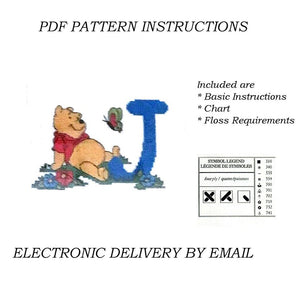 Lettres de l'alphabet Disney Winnie l'ourson, échantillon de point de croix compté, instructions PDF, 1998 points de créateur, A5 - A30, lettres bleues personnalisées