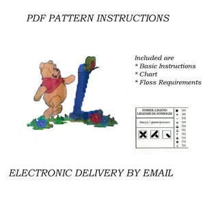 Lettres de l'alphabet Disney Winnie l'ourson, échantillon de point de croix compté, instructions PDF, 1998 points de créateur, A5 - A30, lettres bleues personnalisées