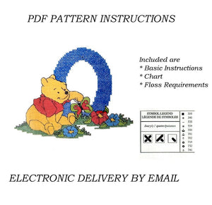 Lettres de l'alphabet Disney Winnie l'ourson, échantillon de point de croix compté, instructions PDF, 1998 points de créateur, A5 - A30, lettres bleues personnalisées