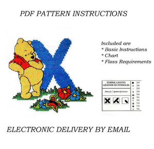 Disney Winnie The Pooh Alphabet Letters Counted Cross Stitch Sampler PDF Pattern Chart Instructions 1998 Designer Stitches A5 - A30 Personalized Blue Letters