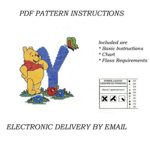 Disney Winnie The Pooh Alphabet Letters Counted Cross Stitch Sampler PDF Pattern Chart Instructions 1998 Designer Stitches A5 - A30 Personalized Blue Letters