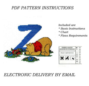 Disney Winnie The Pooh Alphabet Letters Counted Cross Stitch Sampler PDF Pattern Chart Instructions 1998 Designer Stitches A5 - A30 Personalized Blue Letters