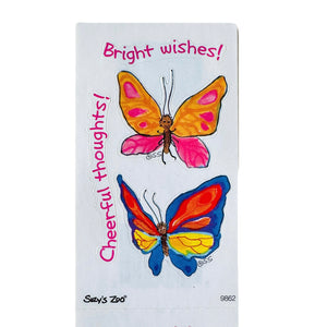 Feuille d'autocollants vintage rares de Suzy's Zoo Bright Wishes ! Papillons colorés à un seul personnage 2" x 3,5"