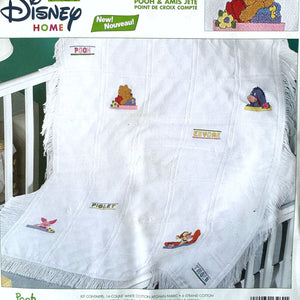 Vintage New Walt Disney Winnie The Pooh Bear & Friends Flowers Cross Stitch Keepsake Baby Blanket Afghan Kit or PDF Chart Pattern Instructions 34" x 43 1/2"