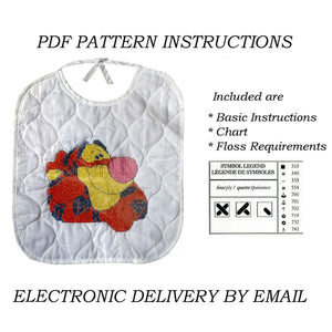 Vintage Disney Winnie The Pooh Tigger Counted Cross Stitch Bib PDF Pattern Chart Instructions Keepsake Baby Gift 1132-81