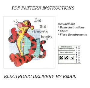 Disney Winnie The Pooh Tigger 'Let The Dreams Begin' Counted Cross Stitch Kit 5" x 5.5" 1133-27 or PDF Chart Pattern Instructions Janlynn Debbie Minton Designer Stitches