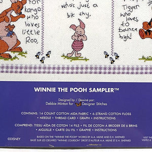 Vintage New Rare Disney Winnie The Pooh Bear Sampler Counted Cross Stitch PDF Chart Pattern Instruction Designer Stitches / Janlynn Seven Characters Piglet, Eeyore, Tigger, Rabbit, Kanga Roo