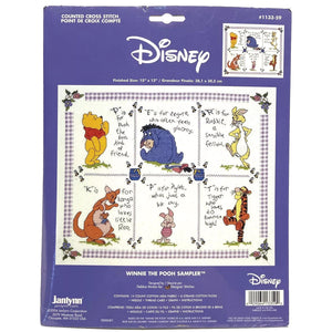 Vintage New Rare Disney Winnie The Pooh Bear Sampler Counted Cross Stitch PDF Chart Pattern Instruction Designer Stitches / Janlynn Seven Characters Piglet, Eeyore, Tigger, Rabbit, Kanga Roo