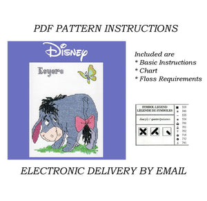 Kit de point de croix compté vintage Disney Winnie l'ourson Bourriquet et papillon ou instructions de modèle de graphique PDF 7" x 5" Janlynn 2005