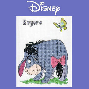 Kit de punto de cruz contado o patrón en PDF con instrucciones de Winnie the Pooh, Eeyore y mariposa de Disney vintage, 7" x 5", Janlynn 2005