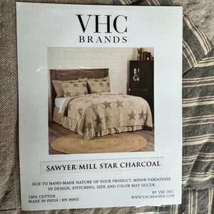 Vintage Country Cottage Farmhouse Sawyer Mill Star Charcoal Luxury Cotton Queen Size Quilt Bedding Set & Bedskirt Patchwork Texas Patriotic Star Bedspread Cream Tan by VHC Brands