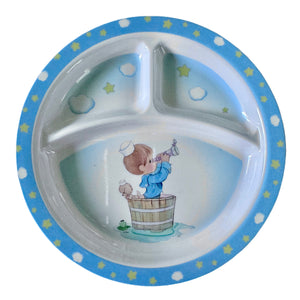 Juego de regalo para la hora de comer para niño y niña Precious Moments: plato, tazón, cuchara, tenedor, regalo para baby shower para niños de 4 piezas en rosa o azul