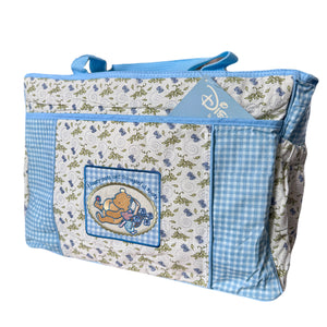 New Vintage Rare Classic Winnie The Pooh & Piglet Large Baby Diaper Bag Blue Gingham Checkered & Floral Butterfly Print