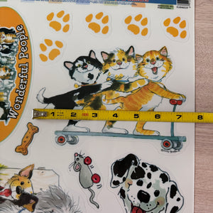 Lot de 5 autocollants vintage pour fenêtre 12" x 17" Feuille Wags &amp; Whiskers Chats et chiens École Salle de classe Enseignant Produit