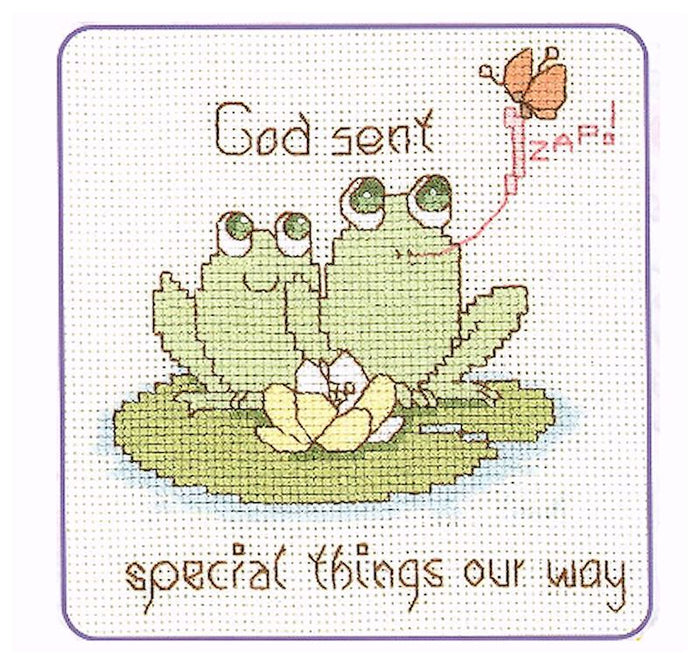 Vintage Precious Moments Cross Stitch Kit Two Frogs 'God Sent Special Things Our Way" or PDF Chart Graph Instructions