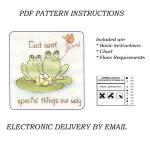 Vintage Precious Moments Cross Stitch Kit Two Frogs 'God Sent Special Things Our Way" or PDF Chart Graph Instructions