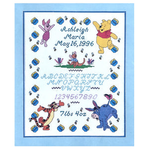 Vintage New Disney Catalog Winnie The Pooh Alphabet Counted Cross Stitch Kit or PDF Pattern Chart Instructions Keepsake Baby Birth Announcement Record Sampler 1996