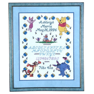 Vintage Disney Catalog Winnie The Pooh Alphabet Counted Cross Stitch Kit or PDF Pattern Chart Instructions Keepsake Baby Birth Announcement Record Sampler 1996