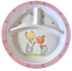 Precious Moments Boy & Girl Mealtime Feeding Gift Set - Child 4 Piece Pink or Blue Plate Bowl Spoon Fork Baby Shower Gift