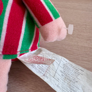 Vintage Ziggy Christmas Elf Reindeer Slippers Plush Rag Doll I LOVE YOU 7" 1988 Collectible Tom Wilson Soft Plush Stuffed Toy Red Green Striped Top & Santa Hat