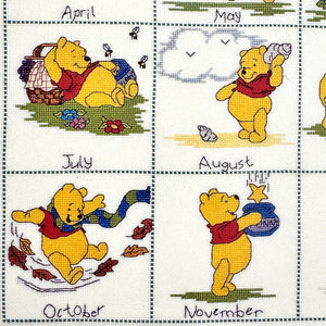 Vintage New Walt Disney Winnie The Pooh Bear Calendar Year Months Seasons Counted Cross Stitch Kit or PDF Chart Pattern Instructions Debbie Minton H12
