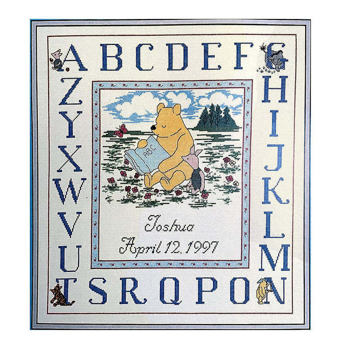 Vintage Disney Classic Winnie The Pooh & Piglet Alphabet Counted Cross Stitch Kit or PDF Pattern Chart Instructions Keepsake Baby Birth Announcement Record Sampler 1997