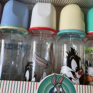 Vintage New Rare Baby Looney Tunes Feeding Bottles 9oz - 6-Pack Tweety Silvester Bugs Bunny 6-18 Months Fast Flow Collectible Nursers 1997