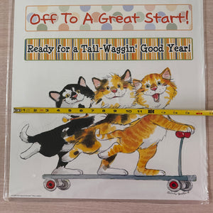 Ensemble de grands tableaux d'affichage vintage et rare Suzy's Zoo Wags &amp; Whiskers Cats &amp; Dogs Paw Print « Bienvenue dans notre classe » Produit pour enseignant en classe