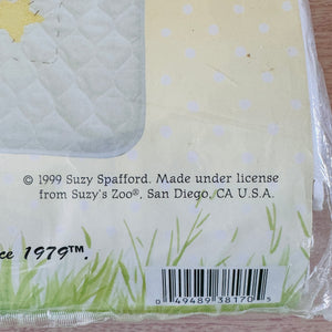 Vintage Little Suzy's Zoo Yellow Duck with Bear Toy Stamped Cross Stitch Baby Quilt Blanket Kit or PDF Pattern Instruction Chart Witzy Duckling with Teddy Bear Keepsake Gift 34" x 43" Stars Moons Hearts 1999