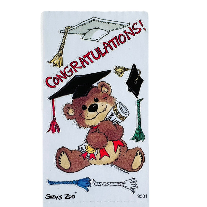 Vintage Rare Suzy’s Zoo Willie Bear Congratulations Graduation Single Character Sticker Sheet 2" x 3.5"